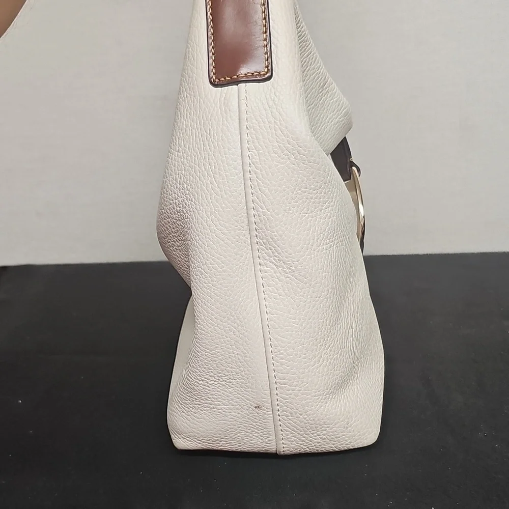 Dooney & Bourke Cream Leather Hobo with Brown Trim